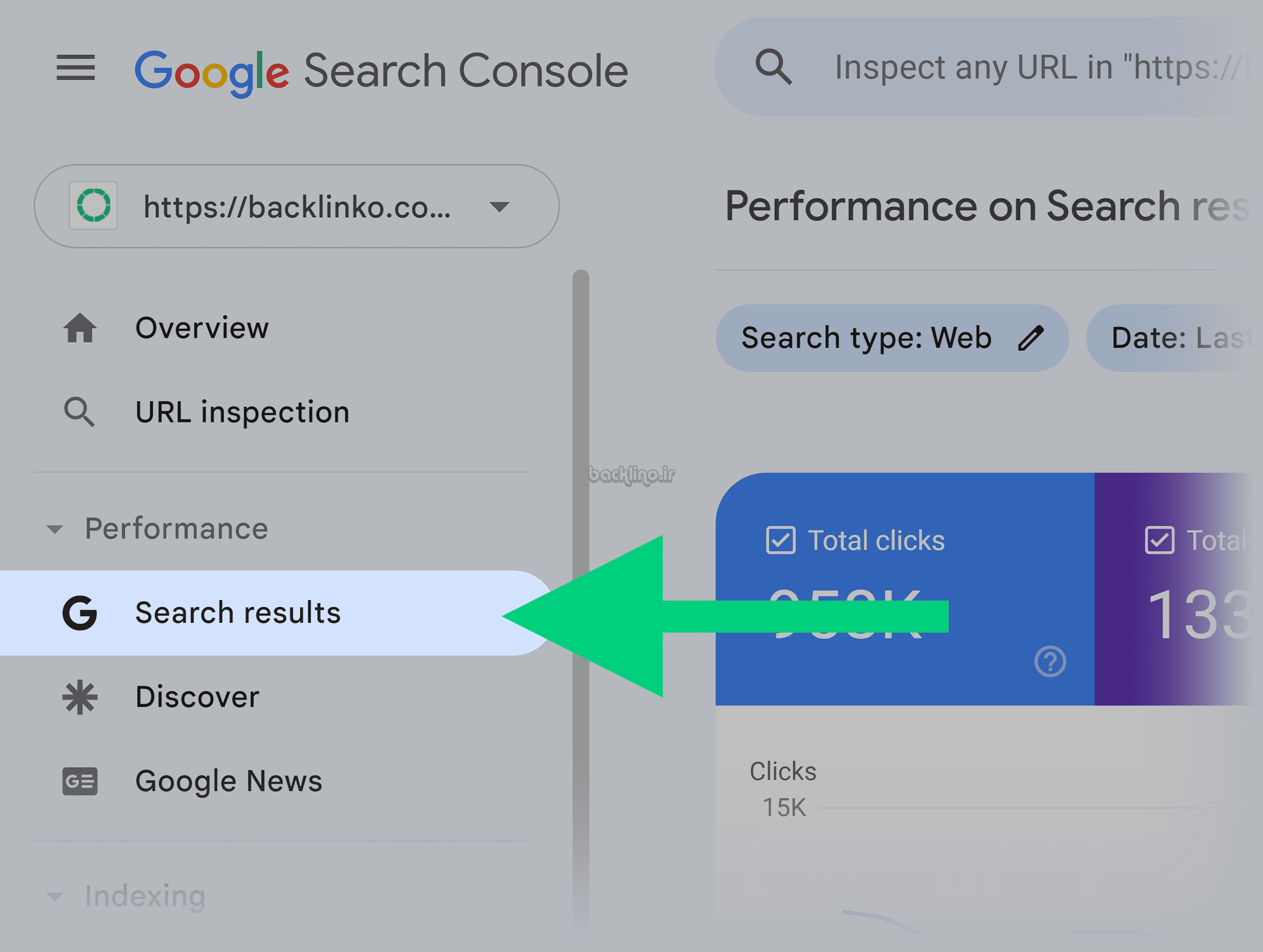کنسول جستجوی گوگل - عملکرد - نتایج جستجو